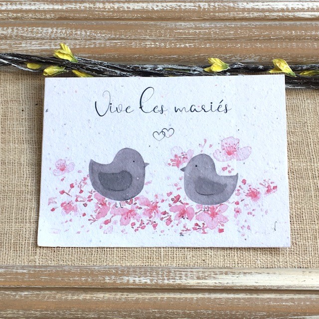 Vive les mariés oiseaux - carte à planter A6