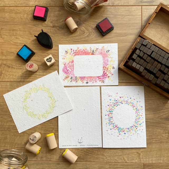 Illunine créations sur-mesure carte à planter création française mini papeterie eco responsable fleurie zéro déchet baptême décoration de table confettis mariage zéro déchet remerciments merci personnalisée illustrée aquarelle Seine et Marne carte de visite papier ensemencé carte ensemencée carte à semer carte qui se transforme en fleurs aquarelle sur mesure carte poétique papier recyclé deuil cadeau d’invité faire part notice île de France illustration sur mesure carte symbolique