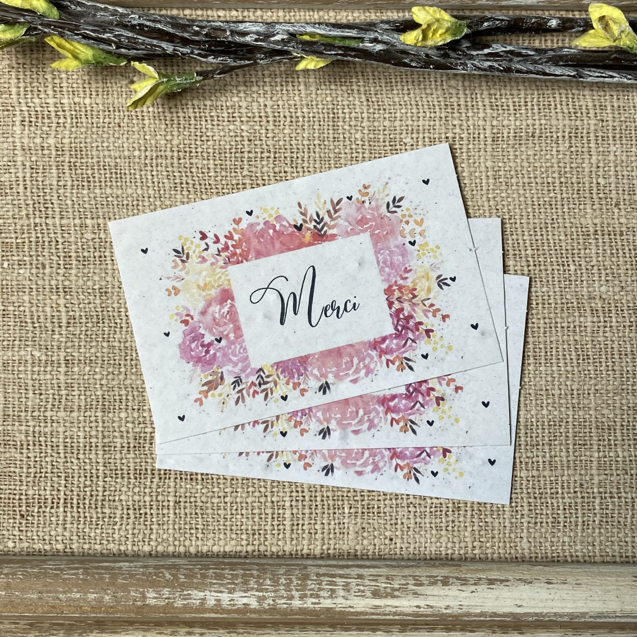 Lot de 10 mini cartes Merci cadre fleuri - Fleurs sauvages