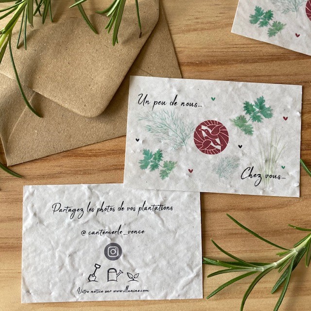 Illunine créations sur-mesure carte à planter création française mini papeterie eco responsable fleurie zéro déchet baptême décoration de table confettis mariage zéro déchet remerciments merci personnalisée illustrée aquarelle Seine et Marne carte de visite papier ensemencé carte ensemencée carte à semer carte qui se transforme en fleurs aquarelle sur mesure carte poétique papier recyclé deuil cadeau d’invité faire part notice île de France illustration sur mesure carte symbolique