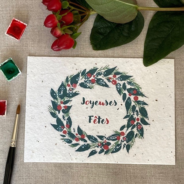 Couronne verte de Noël - Carte à planter A6