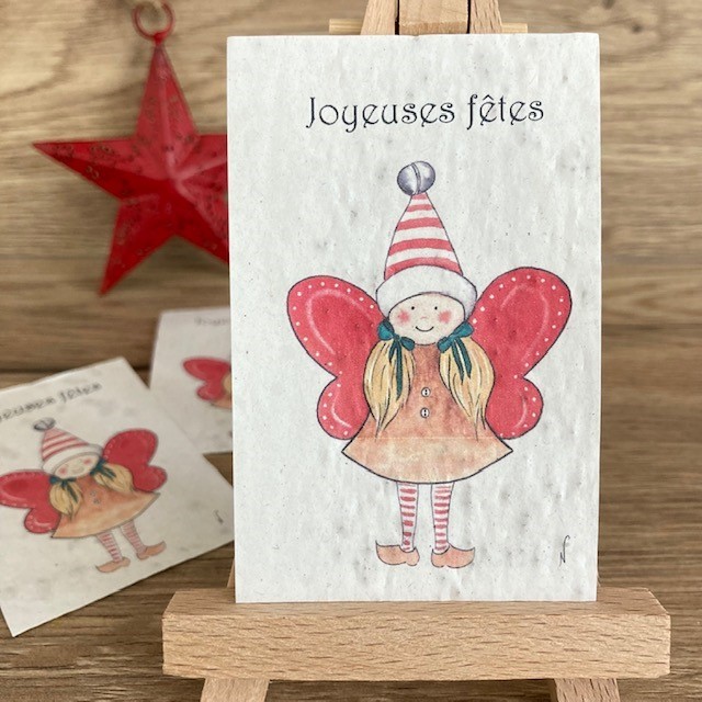 Lot de 10 mini cartes Fée de Noël - coquelicot bio