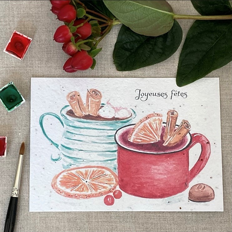 Chocolat et vin chauds - Carte à planter A6