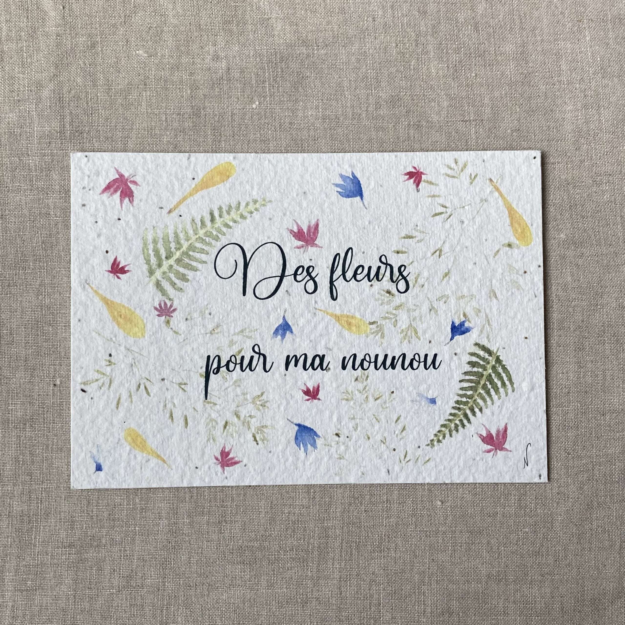 Des fleurs pour ma nounou - Carte à planter A6 poétique